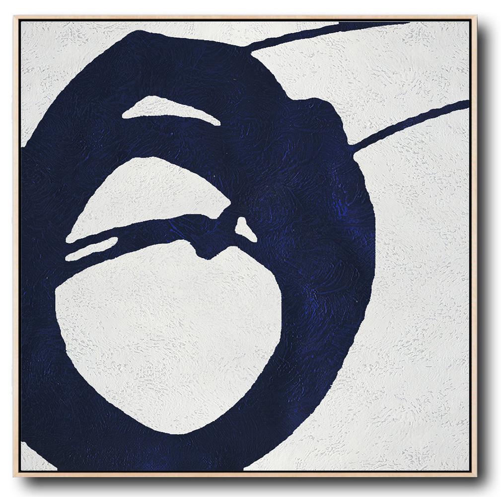 Buy Large Canvas Art Online - Hand Painted Navy Minimalist Painting On Canvas - Abstract Art Designs Large